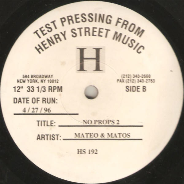 Mateo & Matos - No Props 2 | Henry Street Music (HS 192) - 2