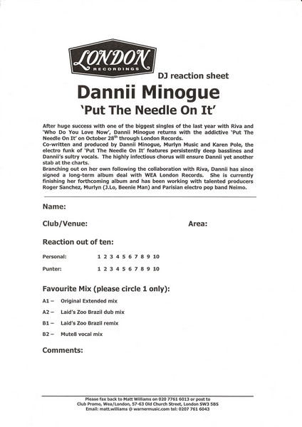 Dannii Minogue - Put The Needle On It | London Records (LOXXDJ470) - 5 Dannii Minogue - Put The Needle On It | London Records (LOXXDJ470) - 5