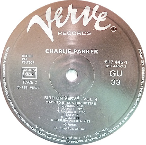 Charlie Parker , Machito Supervised By Norman Granz - Bird On Verve - Volume 4 | Verve Records (817 445-1) - 4