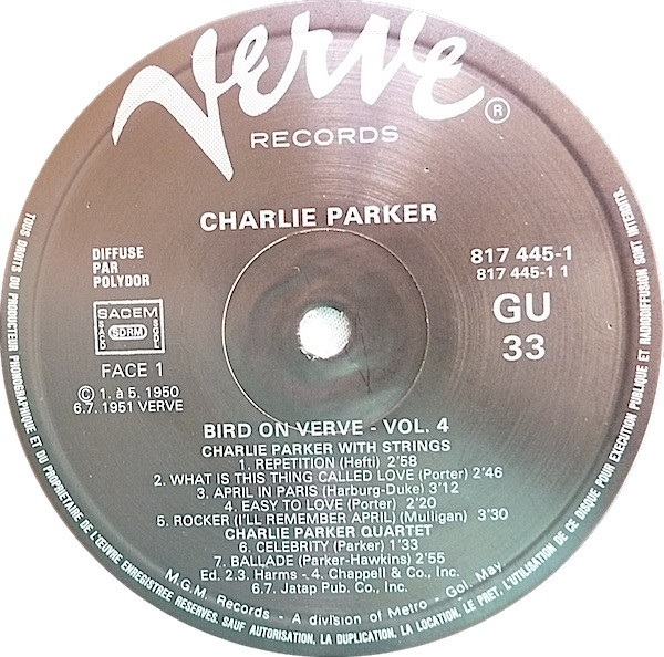 Charlie Parker , Machito Supervised By Norman Granz - Bird On Verve - Volume 4 | Verve Records (817 445-1) - 3