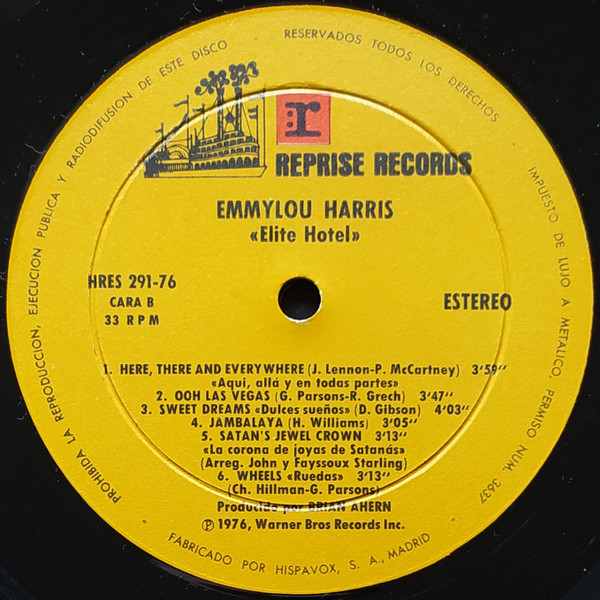 Emmylou Harris - Elite Hotel | Reprise Records (HRES 291-76) - 4