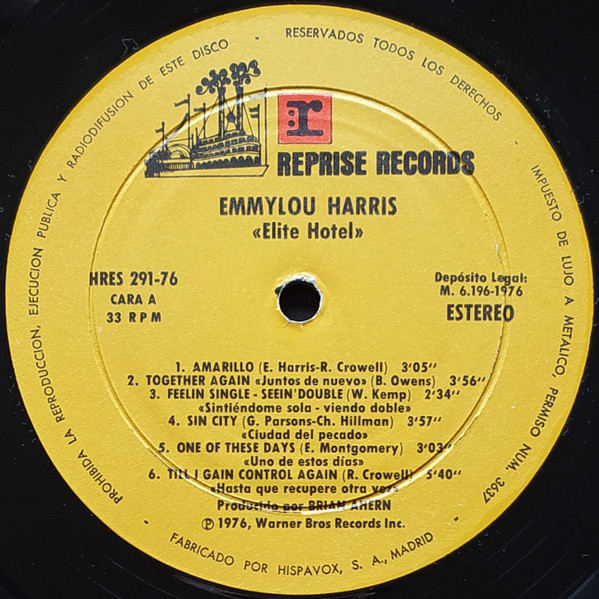 Emmylou Harris - Elite Hotel | Reprise Records (HRES 291-76) - 3