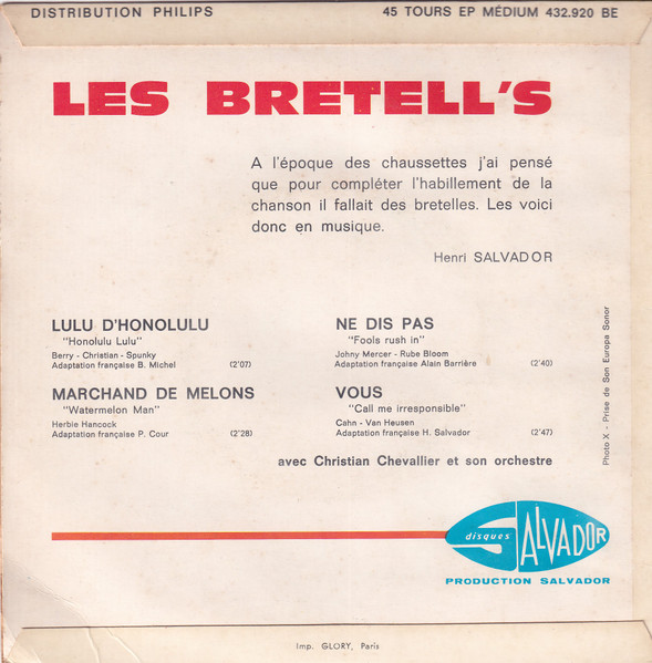 Les Bretell's - Lulu D'Honolulu | Disques Salvador (432.920 BE) - 2