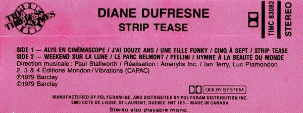 Diane Dufresne - Strip Tease | Barclay (TIMC 83082) - 2