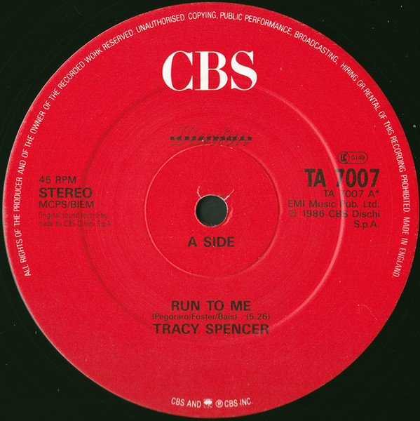 Tracy Spencer - Run To Me | CBS (TA 7007) - 3