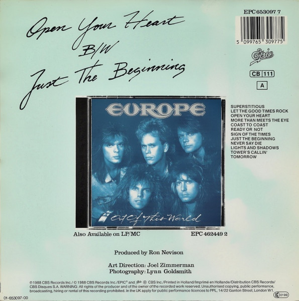 Europe - Open Your Heart | Epic (EPC 653097 7) - 2