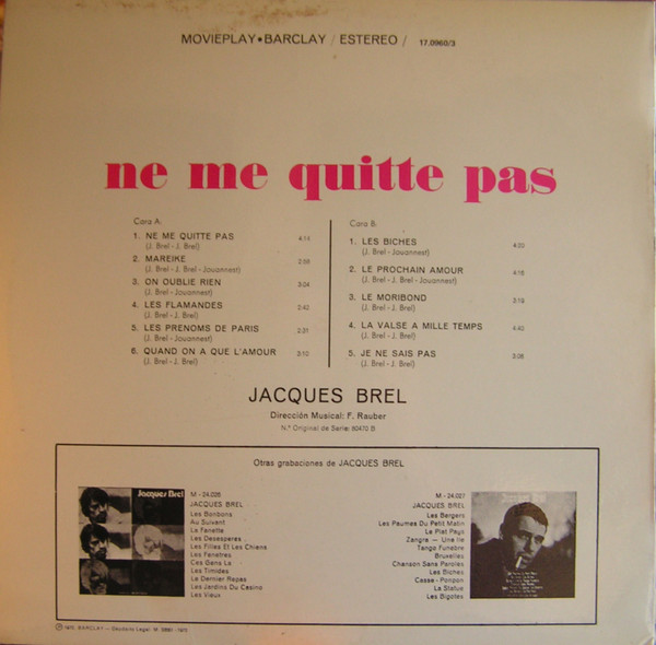 Jacques Brel - Ne Me Quitte Pas | Movieplay (17.0960/3) - 2