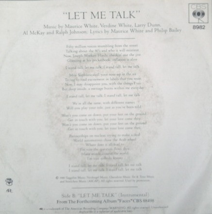 Earth, Wind & Fire - Let Me Talk | CBS (CBS 8982) - 2