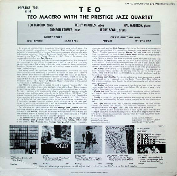 Teo Macero With The Prestige Jazz Quartet - Teo | Original Jazz Classics (OJC-1715) - main
