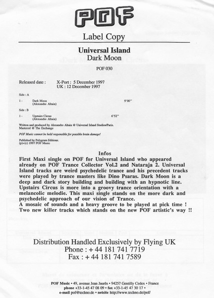 Universal Island - Dark Moon | POF Music (POF 030) - 3