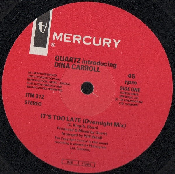 Quartz Introducing Dina Carroll - It's Too Late | Mercury (ITM 312) - 3