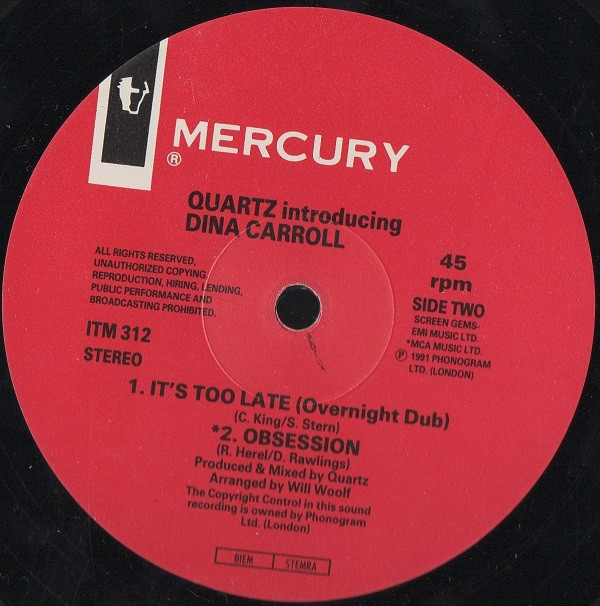 Quartz Introducing Dina Carroll - It's Too Late | Mercury (ITM 312) - 4