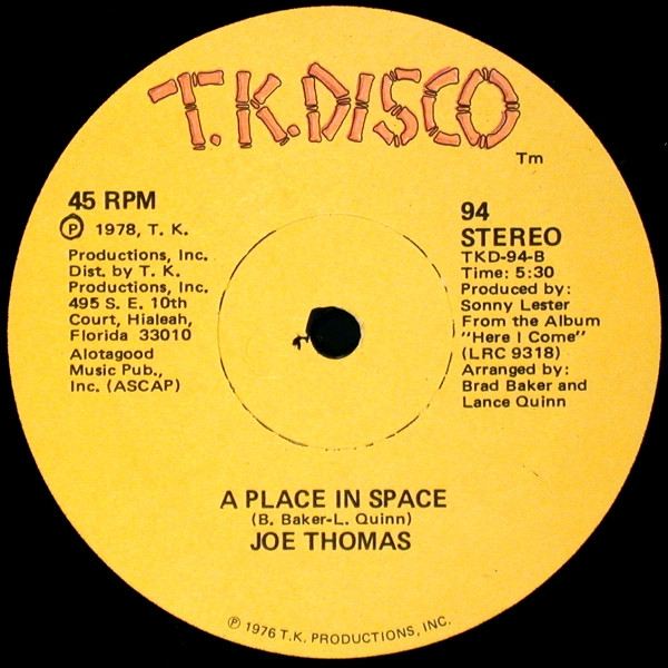 Joe Thomas - Plato's Retreat / A Place In Space | T.K. Disco (94) - 2
