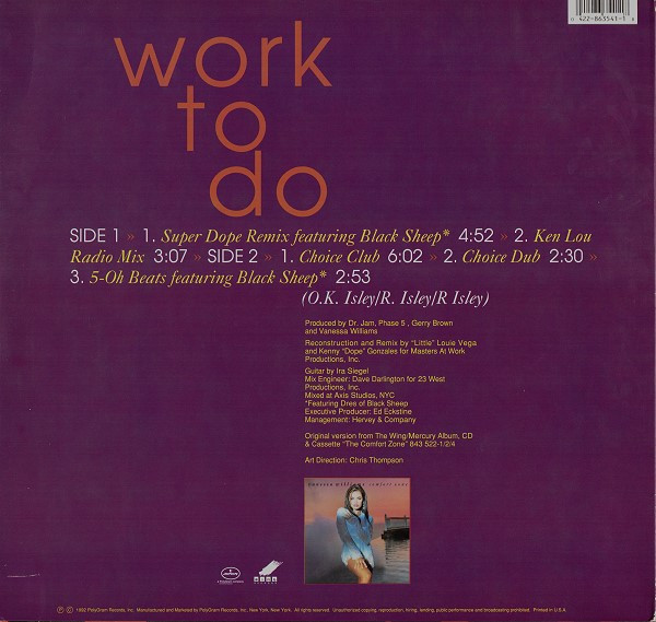 Vanessa Williams Featuring Black Sheep - Work To Do | Mercury (863 541-1)