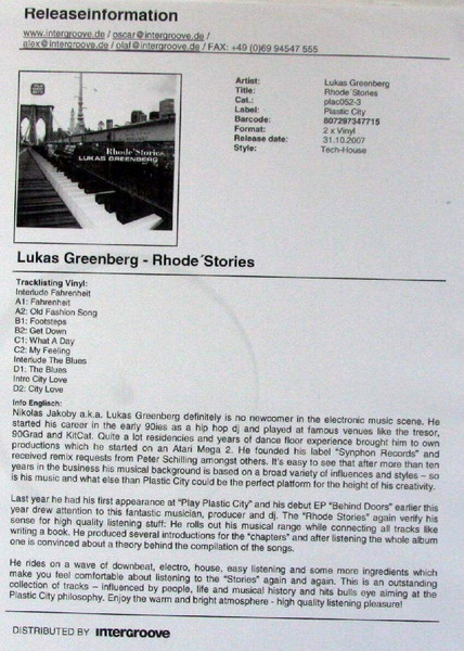 Lukas Greenberg - Rhode'Stories | Plastic City (PLAC052-3) - 2 Lukas Greenberg - Rhode'Stories | Plastic City (PLAC052-3) - 2