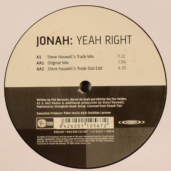 Jonah - Yeah Right | Kickin Records (KICK125)