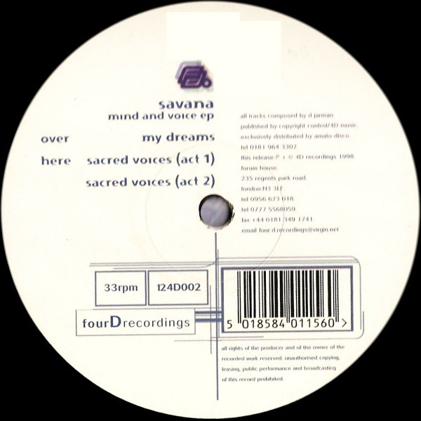 Savana - Mind And Voice EP | Four D Recordings (124D002)