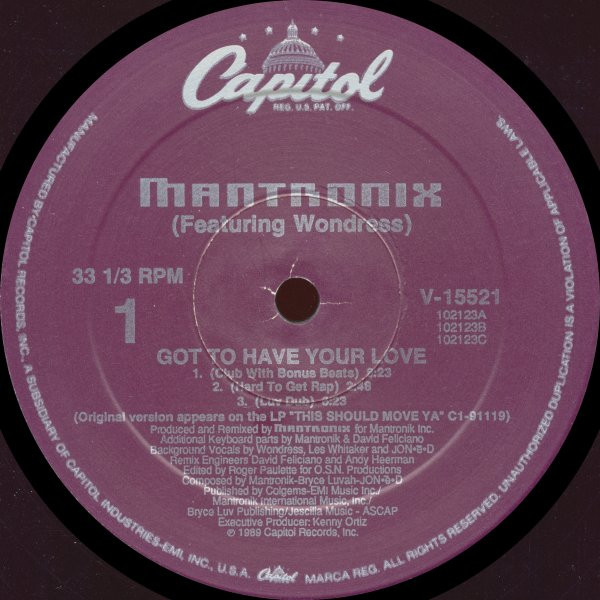 Mantronix Featuring Wondress Hutchinson - Got To Have Your Love | Capitol Records (V-15521) - 3