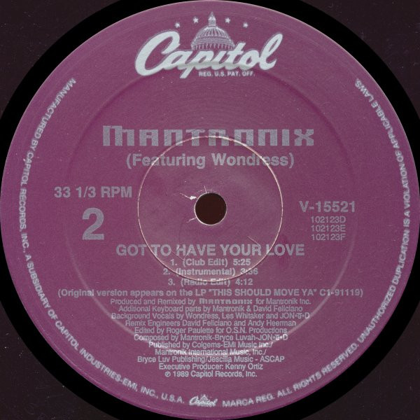 Mantronix Featuring Wondress Hutchinson - Got To Have Your Love | Capitol Records (V-15521) - 4
