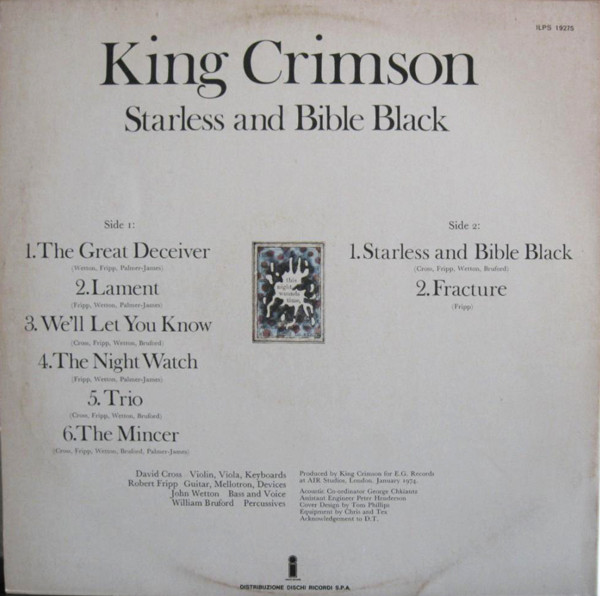 King Crimson - Starless And Bible Black | Island Records (ILPS 19275) - 3