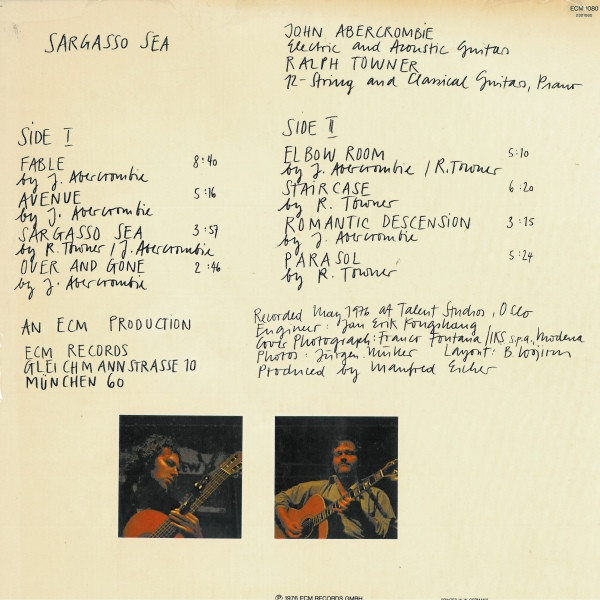 John Abercrombie , Ralph Towner - Sargasso Sea | ECM Records (ECM 1080) - 2