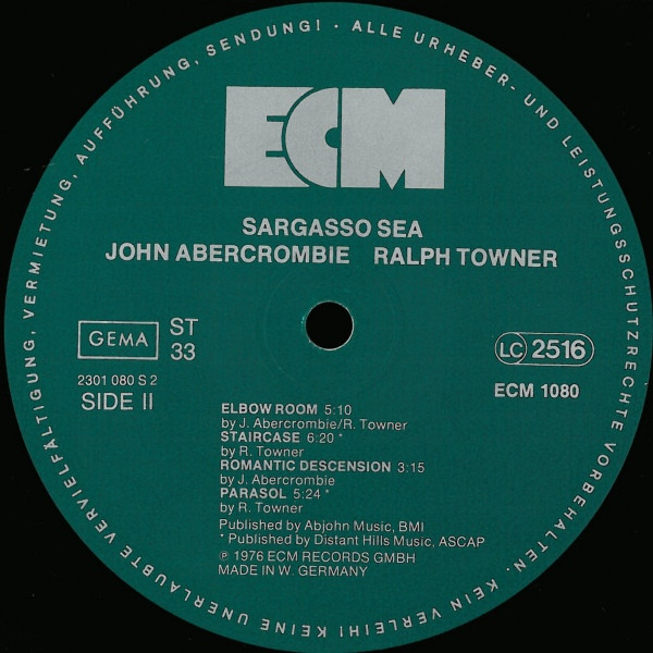 John Abercrombie , Ralph Towner - Sargasso Sea | ECM Records (ECM 1080) - 4