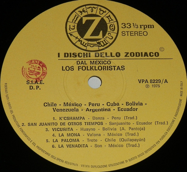 Los Folkloristas - Dal Mexico | I Dischi Dello Zodiaco (VPA 8229) - 3