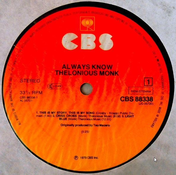 Thelonious Monk - Always Know | CBS (88338) - 2