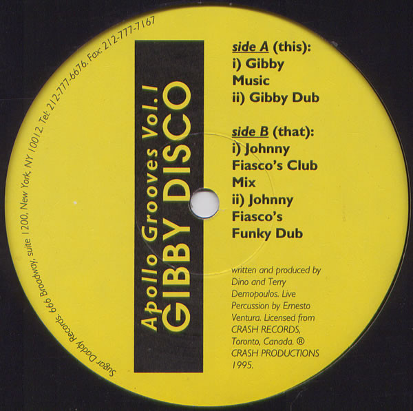 Apollo Grooves - Apollo Grooves Vol. I - Gibby Disco | Sugar Daddy Records (SDR- 003)