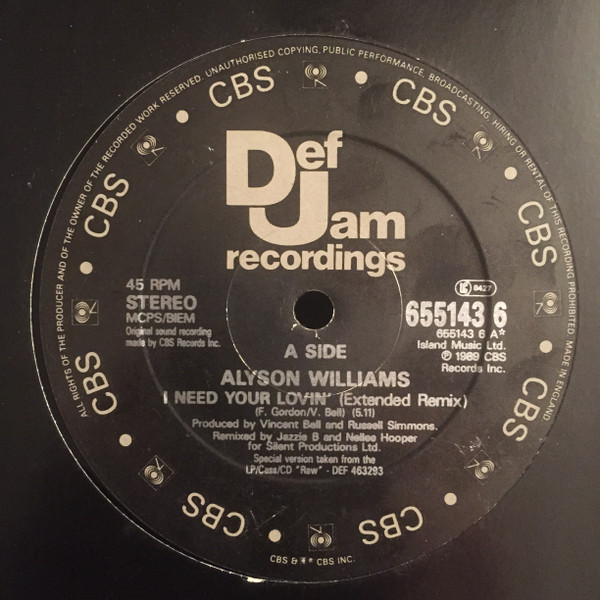 Alyson Williams - I Need Your Lovin' | Def Jam Recordings (655143 6) - main