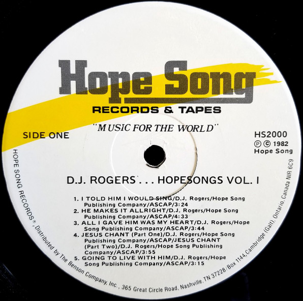 D. J. Rogers - Hope Songs Vol. I | Hope Song Records & Tapes (HS2000) - 3 D. J. Rogers - Hope Songs Vol. I | Hope Song Records & Tapes (HS2000) - 3