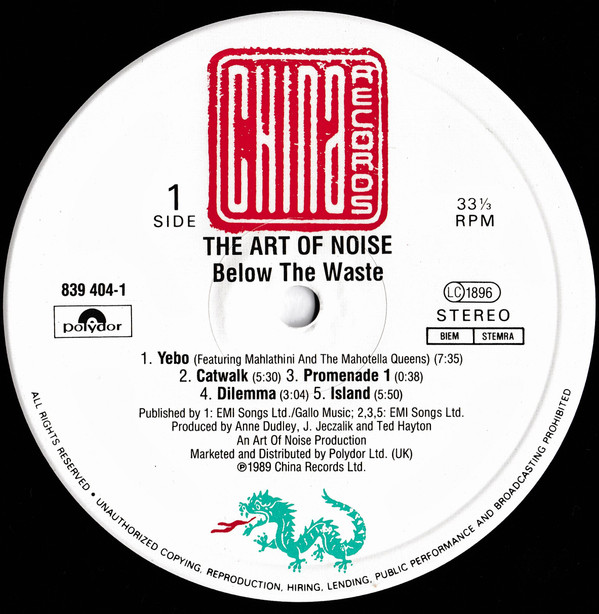 Art Of Noise - Below The Waste | China Records (839404-1)