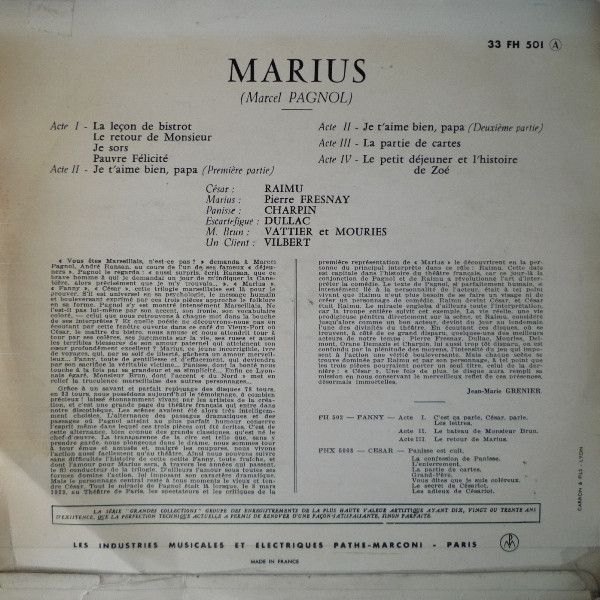 Marcel Pagnol / Raimu Et Pierre Fresnay - Marius | Columbia (33 FH 501) - 2