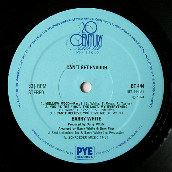 Barry White - Can't Get Enough | 20th Century Records (BT 444) - 3