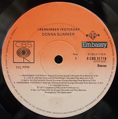Donna Summer - I Remember Yesterday | CBS (CBS 31718) - 3 Donna Summer - I Remember Yesterday | CBS (CBS 31718) - 3