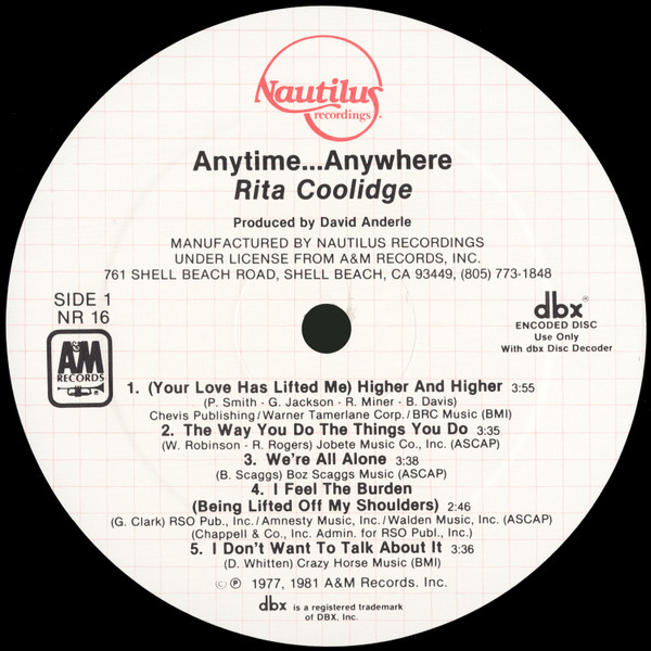 Rita Coolidge - Anytime... Anywhere | Nautilus Recordings (NR 16) - 3 Rita Coolidge - Anytime... Anywhere | Nautilus Recordings (NR 16) - 3
