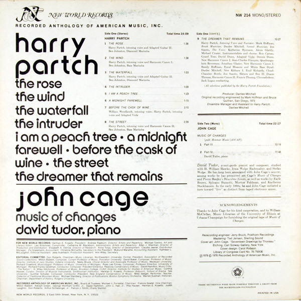 Harry Partch / John Cage - The Music Of John Cage And Harry Partch | New World Records (NW 214) - 2