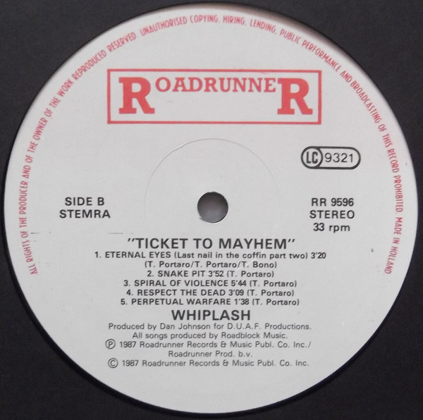 Whiplash - Ticket To Mayhem | Roadrunner Records (RR 9596) - 4