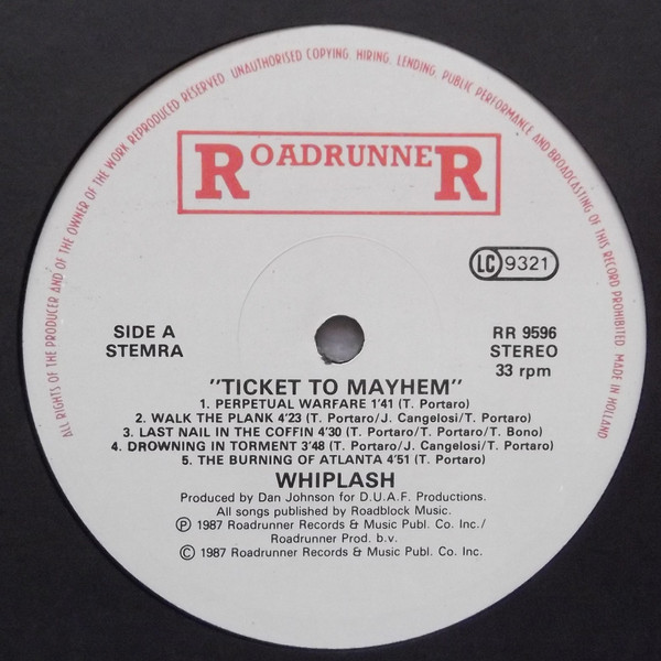 Whiplash - Ticket To Mayhem | Roadrunner Records (RR 9596) - 3
