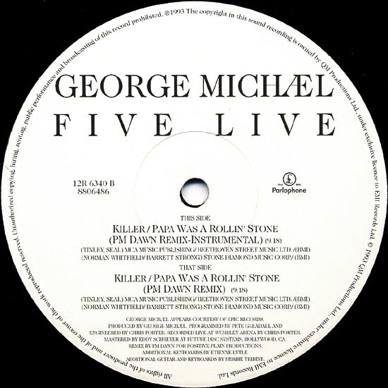 George Michael - Killer / Papa Was A Rollin' Stone (The PM Dawn Remixes) | Parlophone (12R 6340) - 3
