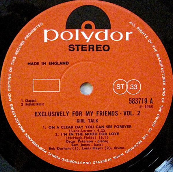 Oscar Peterson - Girl Talk | Polydor (583 719) - 4