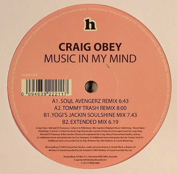 Craig Obey - Music In My Mind | Hussle Recordings (HUSSY049) - main Craig Obey - Music In My Mind | Hussle Recordings (HUSSY049) - main