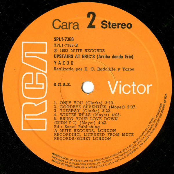 Yazoo - Upstairs At Eric's = Arriba Donde Eric | RCA Victor (SPL1-7366) - 4
