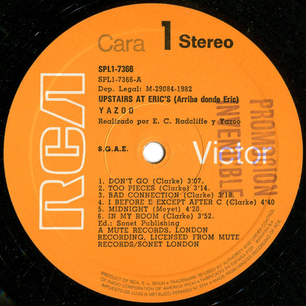 Yazoo - Upstairs At Eric's = Arriba Donde Eric | RCA Victor (SPL1-7366) - 3
