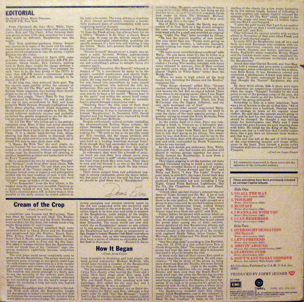 Raspberries - Raspberries' Best - Featuring Eric Carmen | Capitol Records (ST-11524) - 2