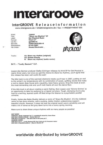 Lopazz - Share My Rhythm E.P. | Get Physical Music (GPM 064) - main