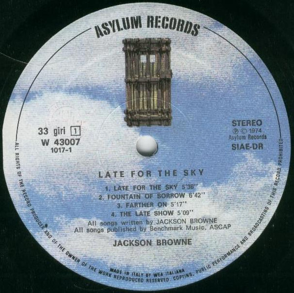 Jackson Browne - Late For The Sky | Asylum Records (W 43007) - 3