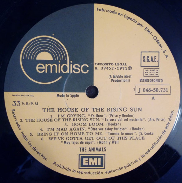 The Animals - House Of The Rising Sun | Emidisc (1 J 048-50.731) - 3 The Animals - House Of The Rising Sun | Emidisc (1 J 048-50.731) - 3