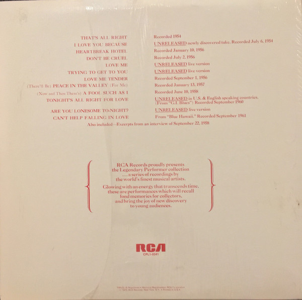 Elvis Presley - A Legendary Performer - Volume 1 [Vinyl] | RCA (CPL1-0341) - 2
