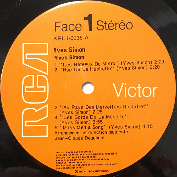 Yves Simon - Yves Simon | RCA Victor (KPL1 0035)